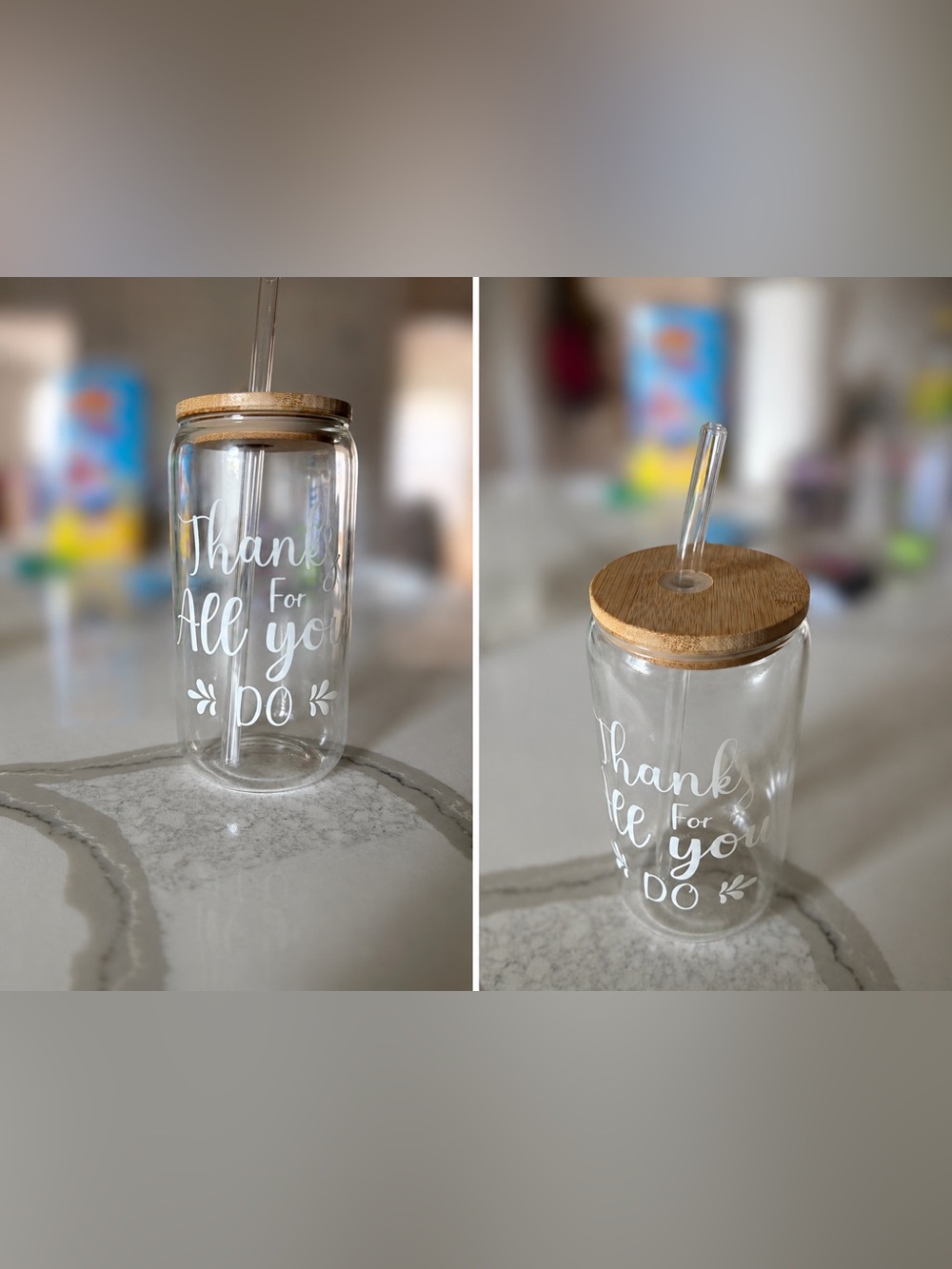 Glass tumbler with lid and straw